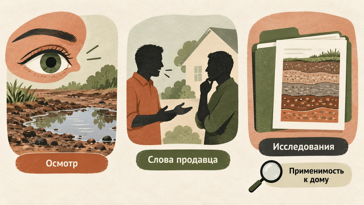 Три источника сведений об участке: осмотр, слова продавца и исследования; применимость отчёта к дому проверяют отдельно. Три источника сведений об участке: осмотр, слова продавца и исследования; применимость отчёта к дому проверяют отдельно.